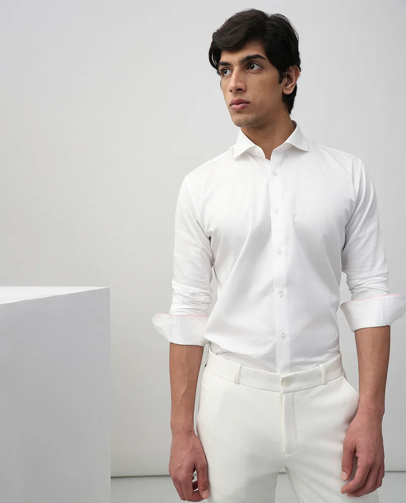 WHITE PLAIN SLIM FIT COTTON SHIRT