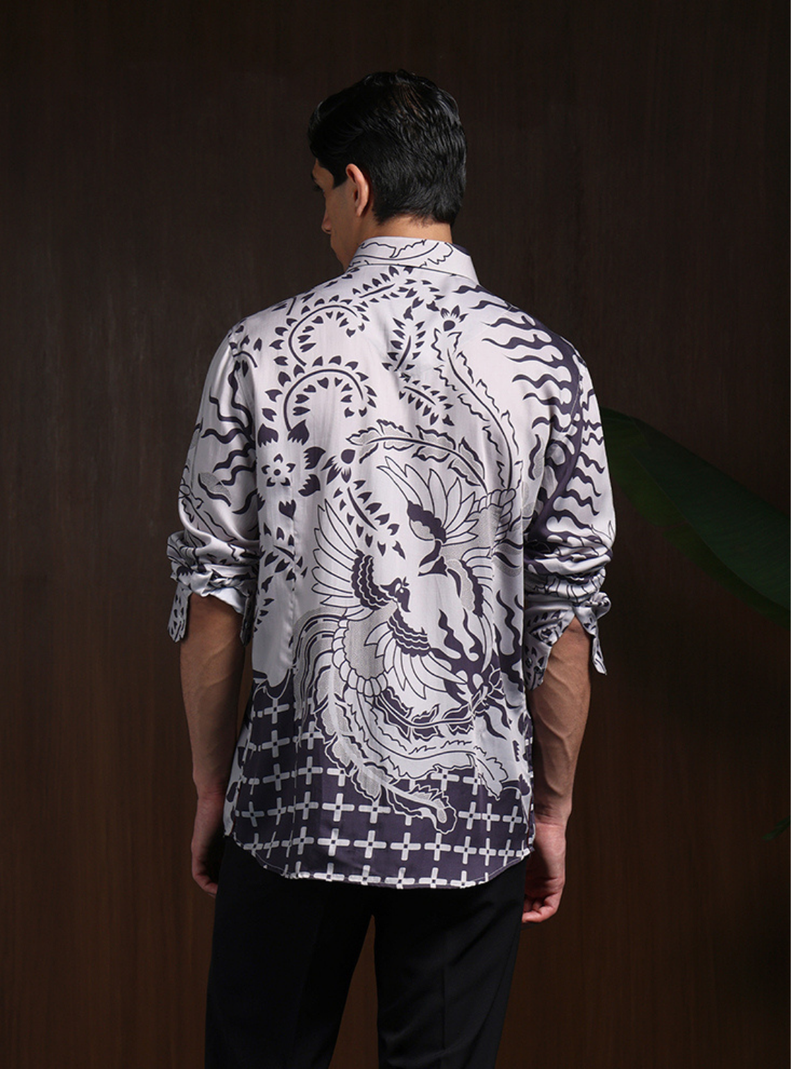 Grey Black Slim Fit Tencel Shirt with Striking Print