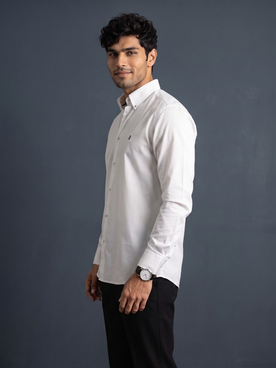 White Cotton Slim Fit Shirt