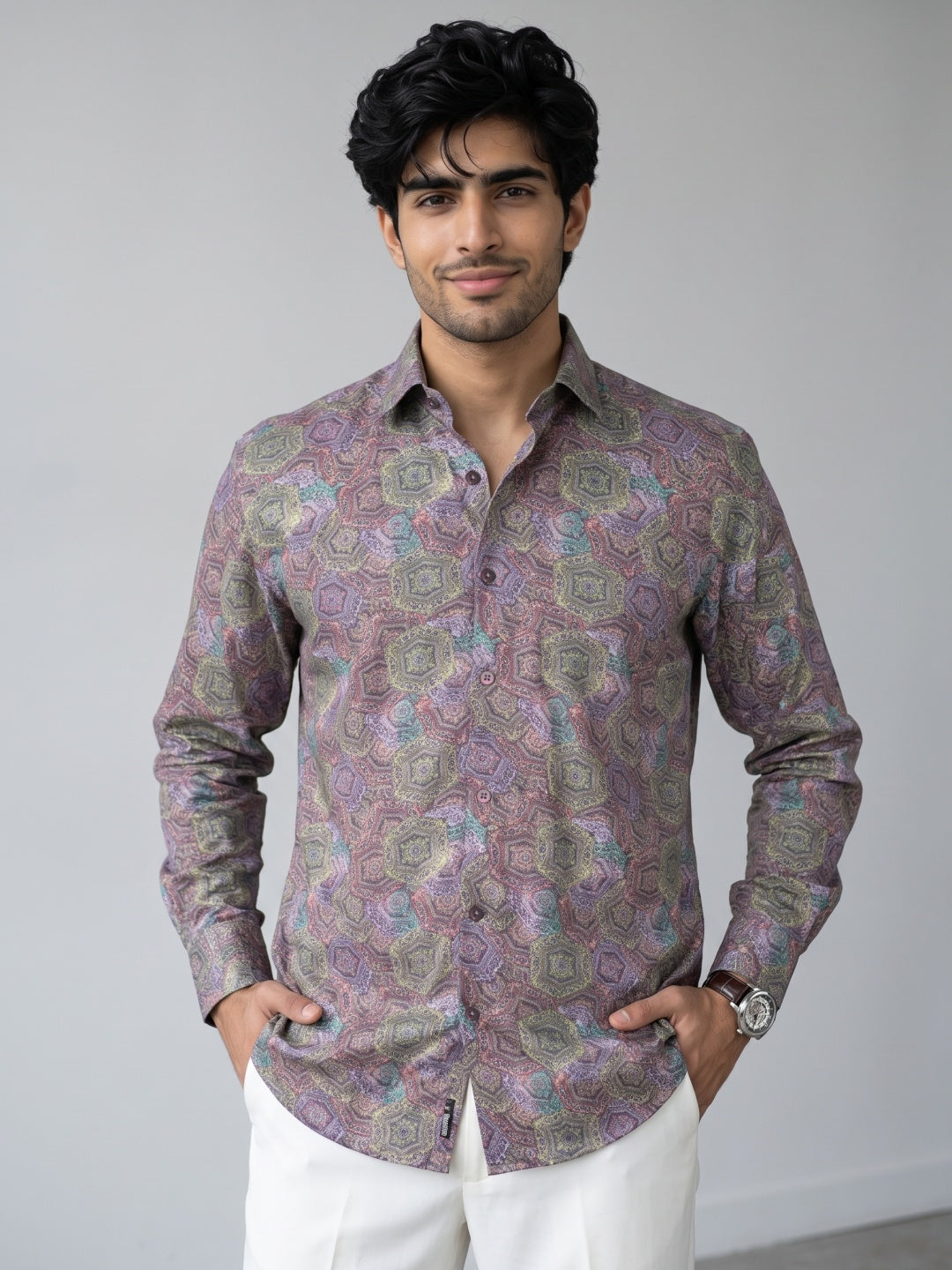 Multicolour Mosaic Printed Tencel Slim Fit Shirt