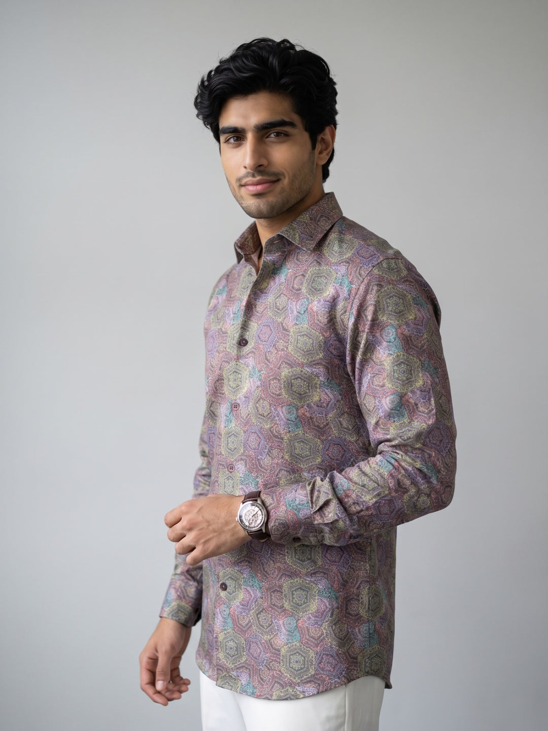 Multicolour Mosaic Printed Tencel Slim Fit Shirt