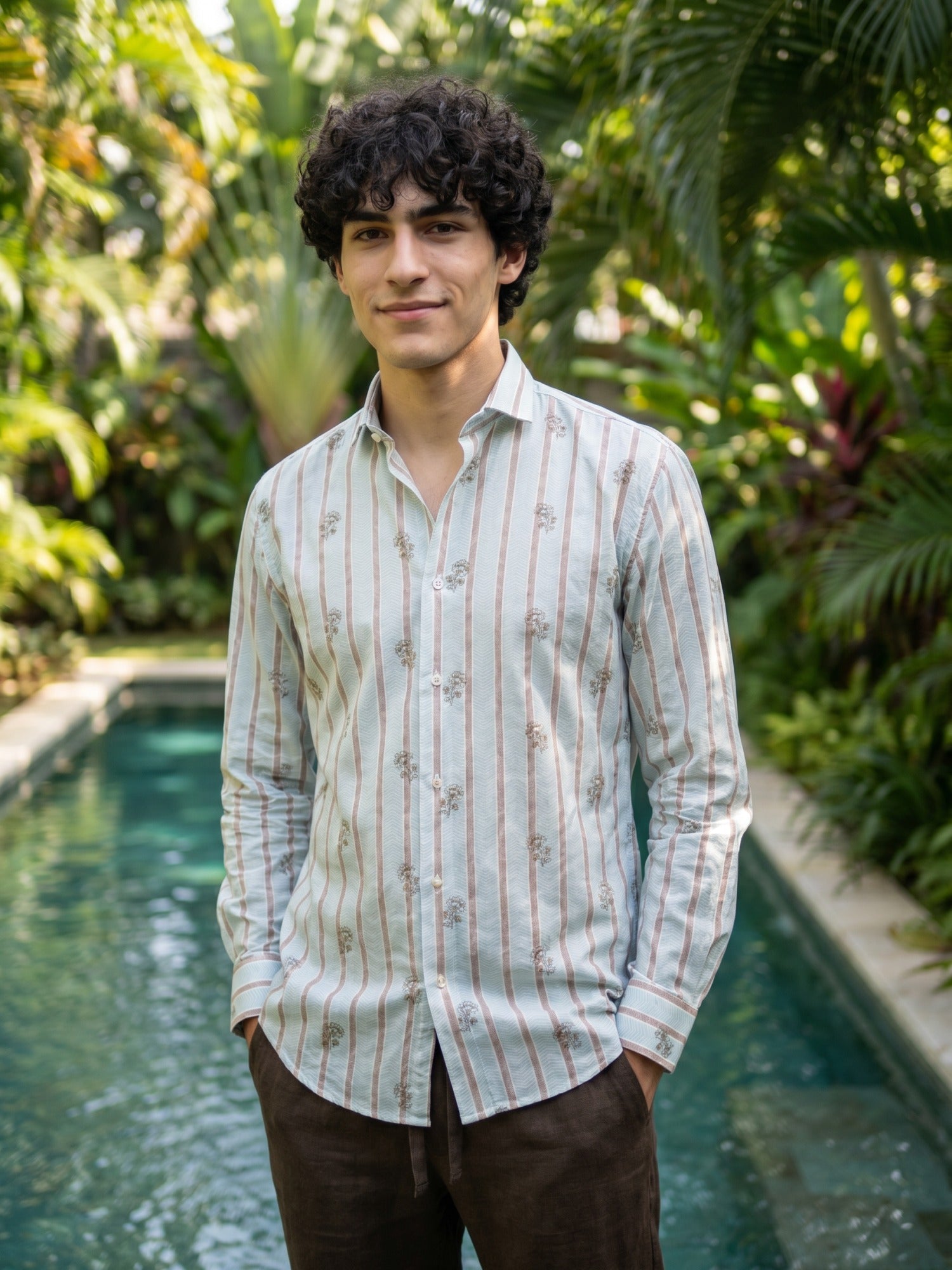 Aqua Embroidered Cotton Slim Fit Shirt For Men