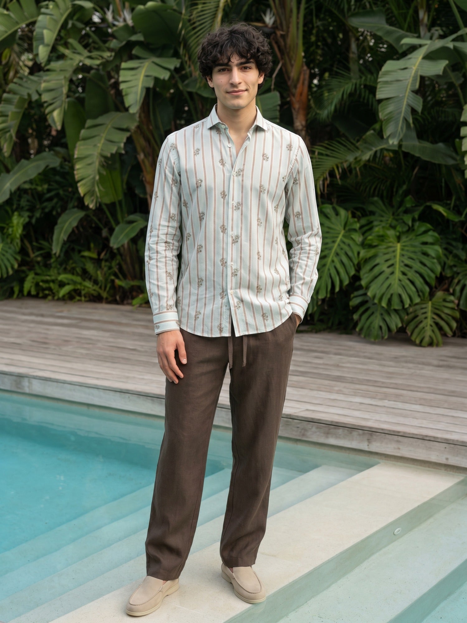 Aqua Embroidered Cotton Slim Fit Shirt For Men