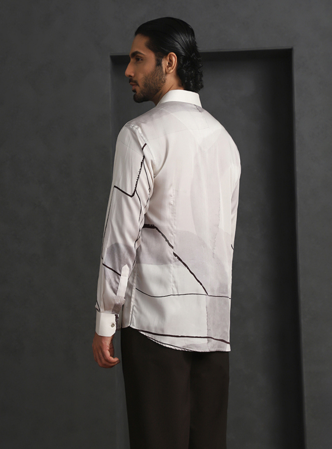 Cream Slim Fit Tencel Shirt with Subtle Print Accents