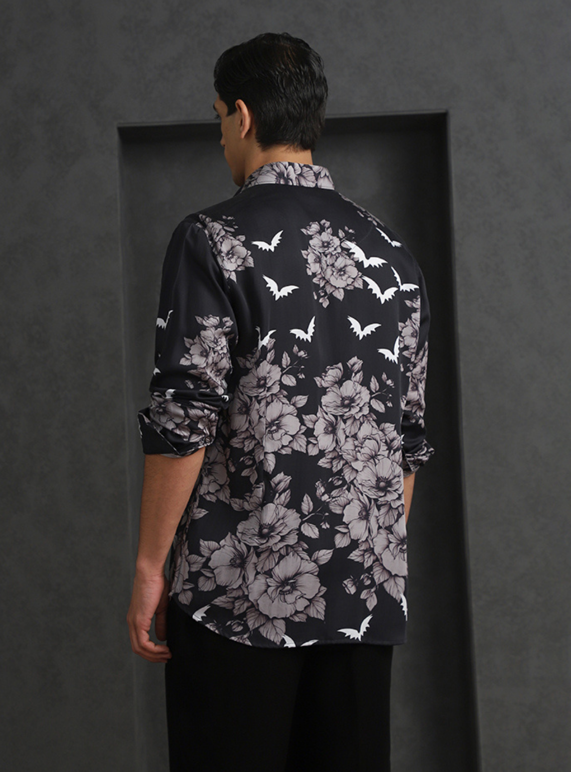 Sleek Black Slim Fit Tencel Shirt with Modern Print