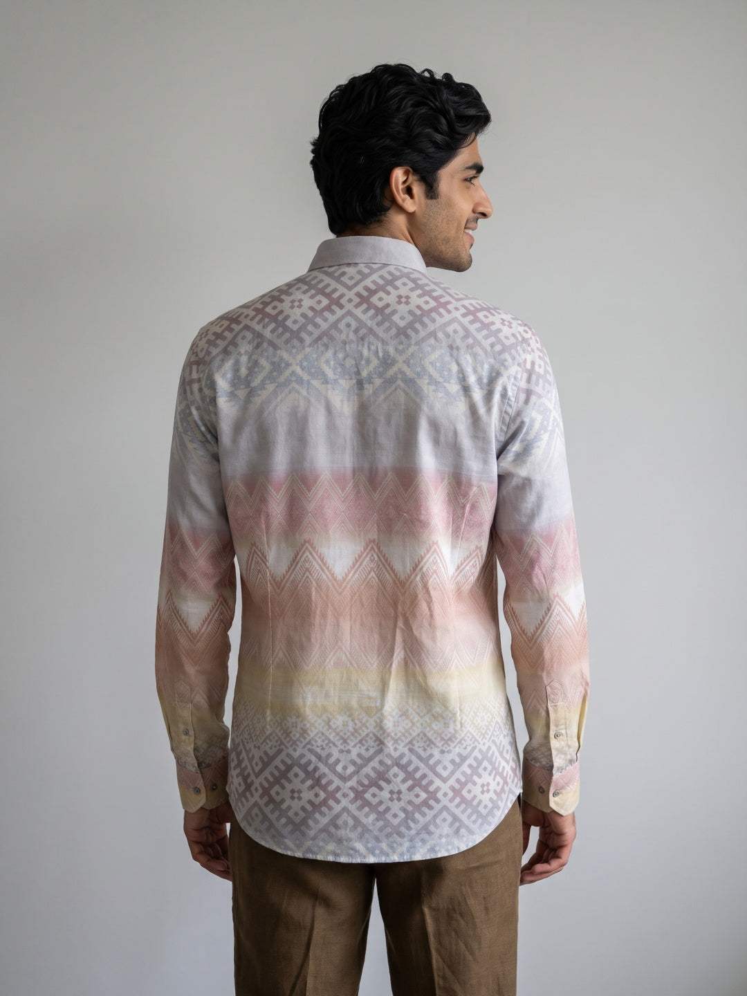 Multicolour Tencel Slim Fit Shirt with Ombre Geometric Print