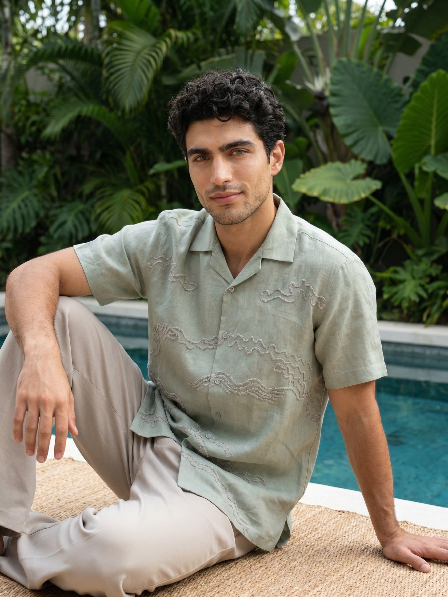 Pista Embroidered Linen Half Sleeve Shirt For Men
