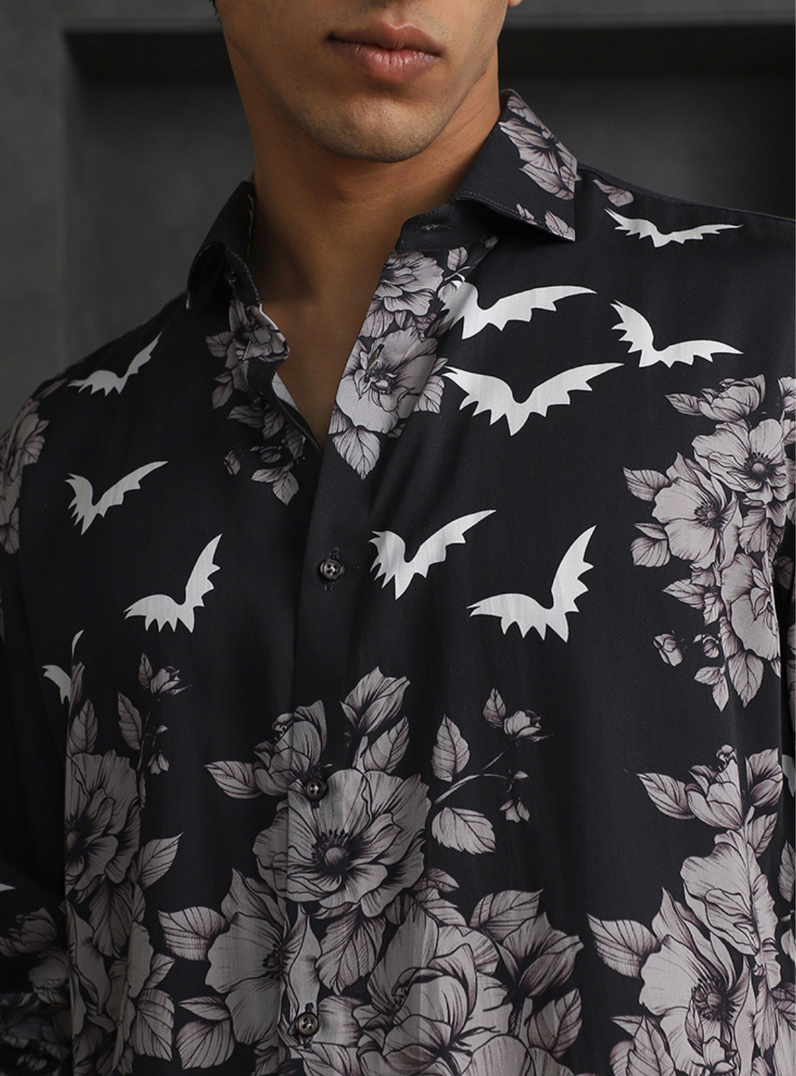 Sleek Black Slim Fit Tencel Shirt with Modern Print