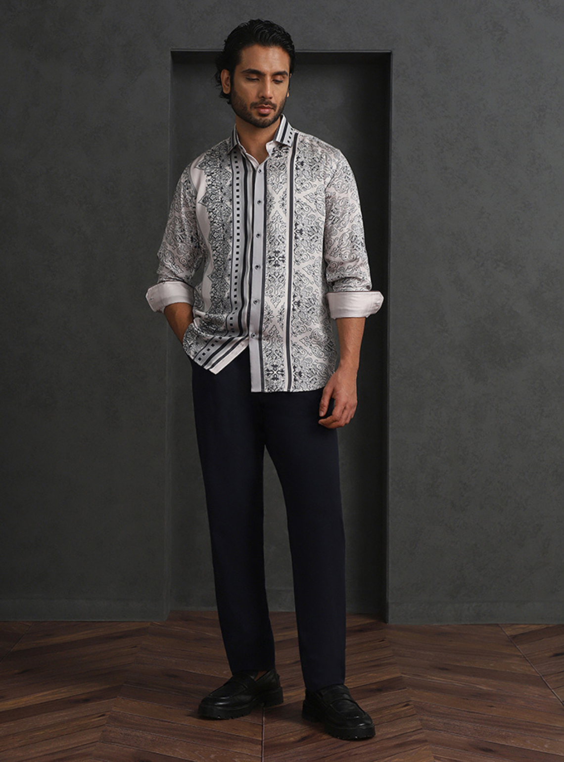 Elegant Fawn Slim Fit Tencel Shirt with Subtle Print Design