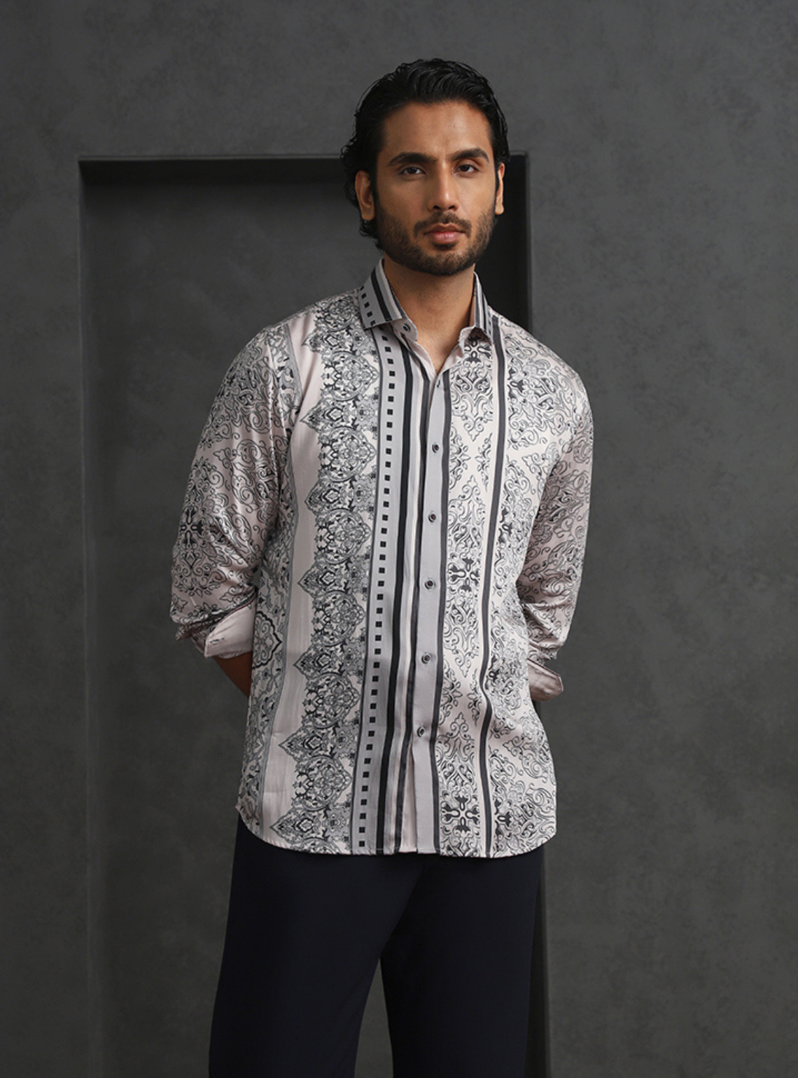 Elegant Fawn Slim Fit Tencel Shirt with Subtle Print Design