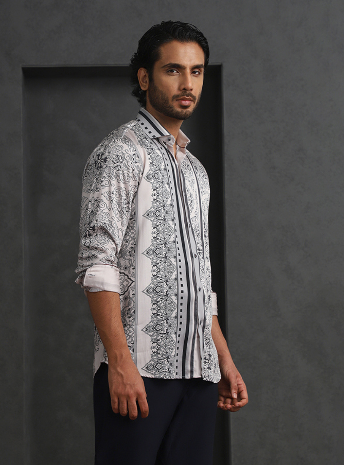 Elegant Fawn Slim Fit Tencel Shirt with Subtle Print Design