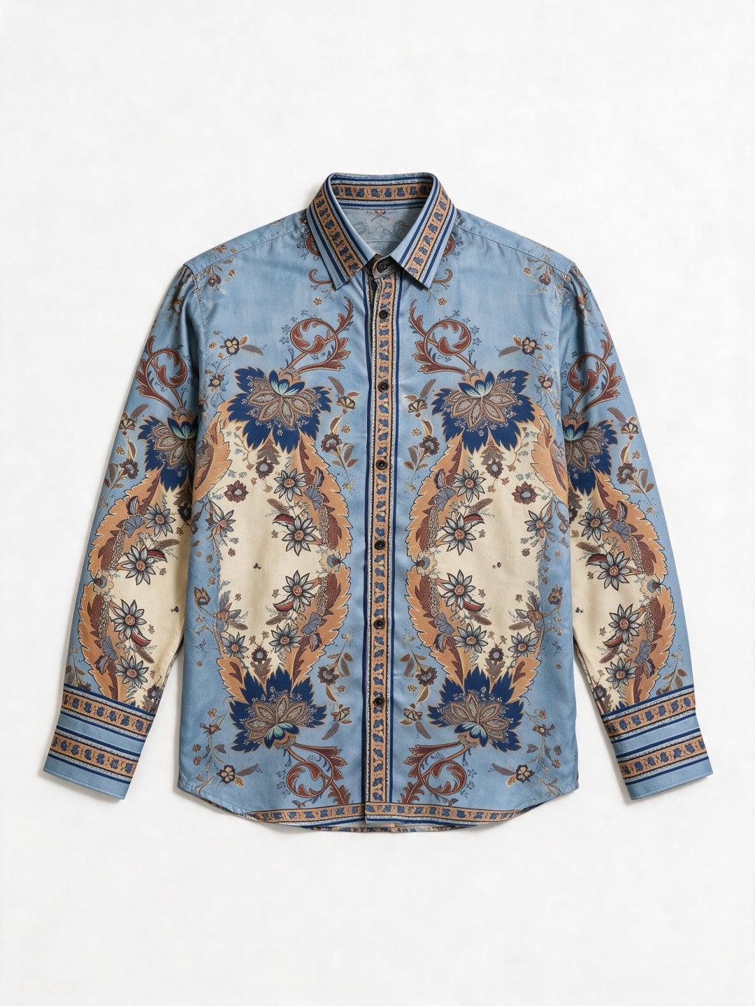 Grey Tencel Slim Fit Shirt with Paisley Placket Print
