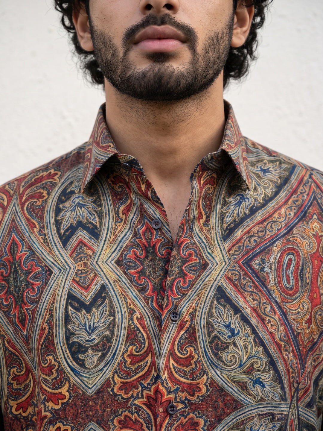 Multicolour Tencel Slim Fit Shirt with Paisley Medallion Print