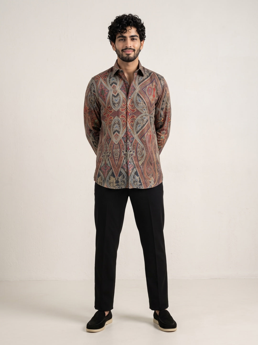 Multicolour Tencel Slim Fit Shirt with Paisley Medallion Print