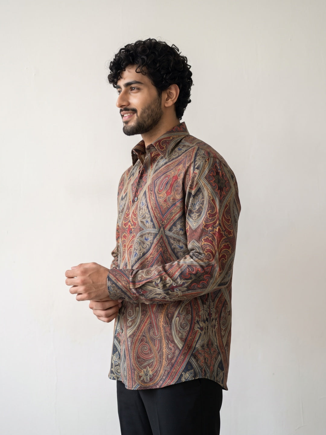 Multicolour Tencel Slim Fit Shirt with Paisley Medallion Print
