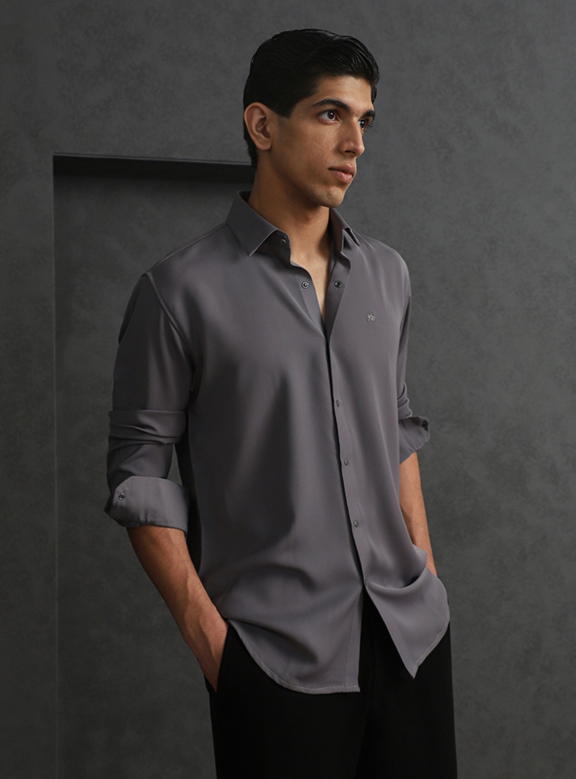 Grey Slim Fit Stroma Shirt with Classic Plain Design