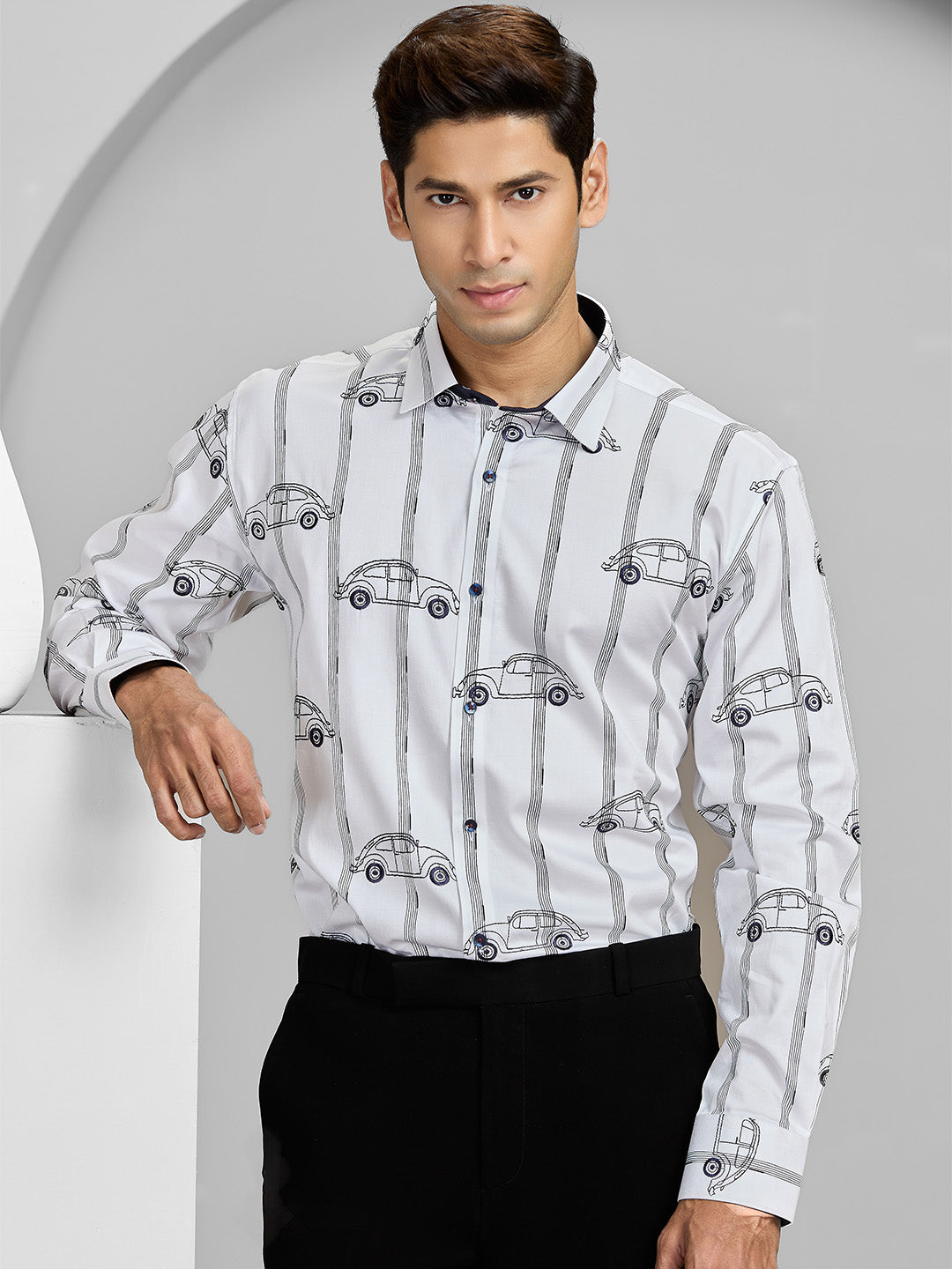 Men’s White Cotton Designer Shirt in Slim Fit