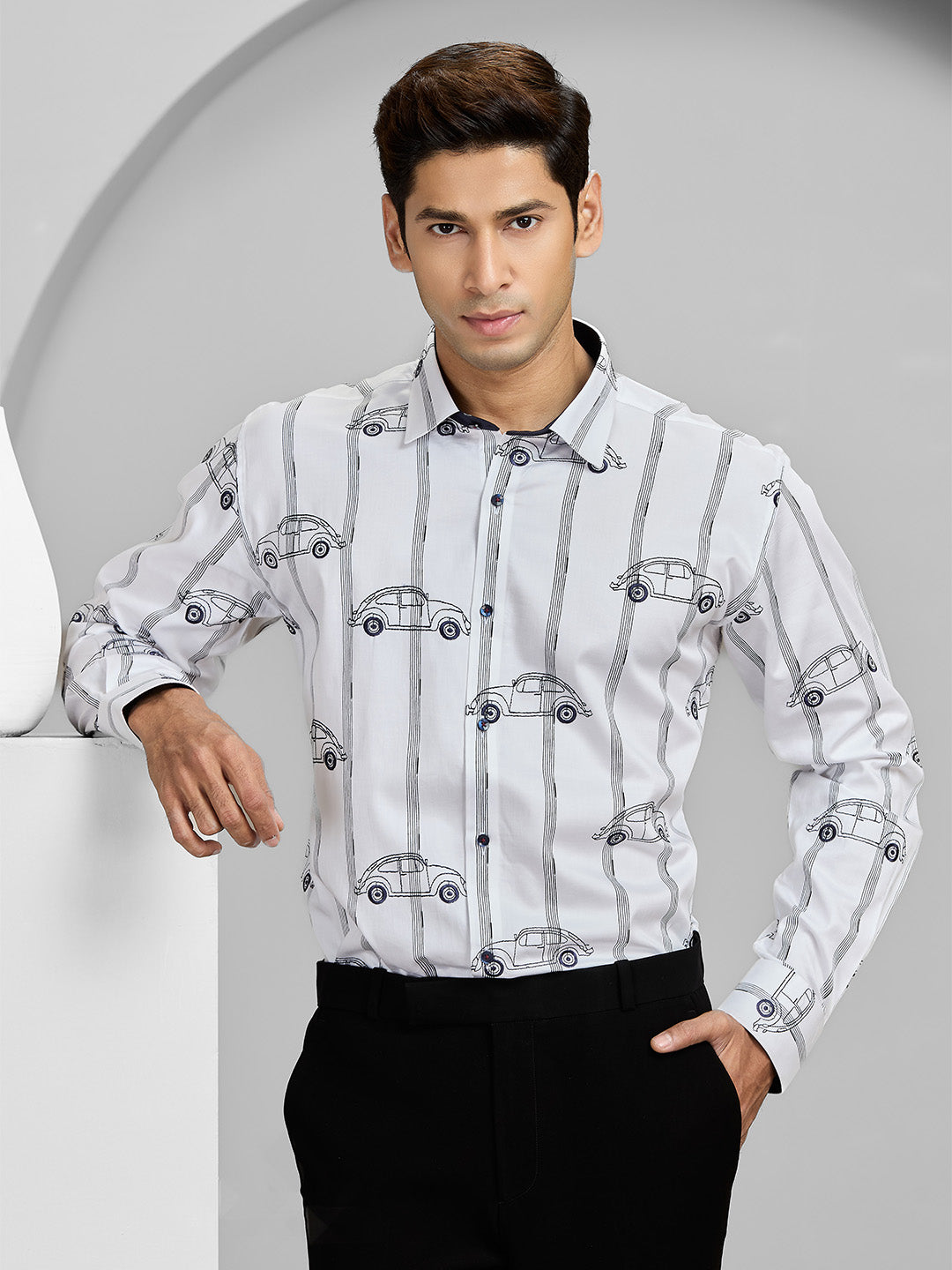 Men’s White Cotton Designer Shirt in Slim Fit