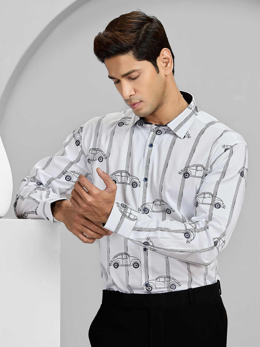 Men’s White Cotton Designer Shirt in Slim Fit