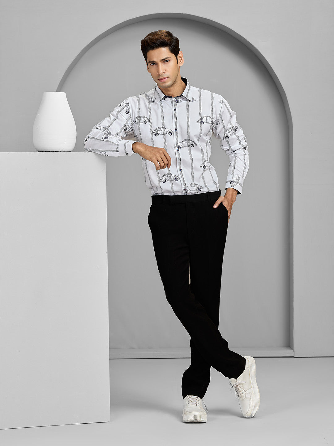 Men’s White Cotton Designer Shirt in Slim Fit