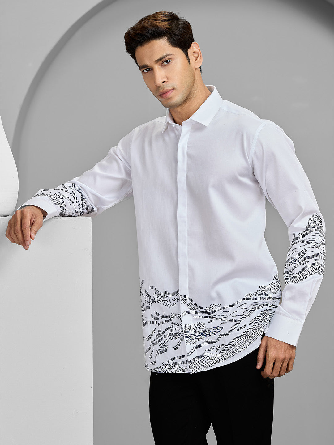 Men's White Cotton Designer Shirt in Slim Fit