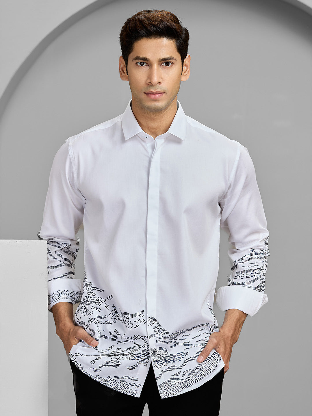 Men's White Cotton Designer Shirt in Slim Fit