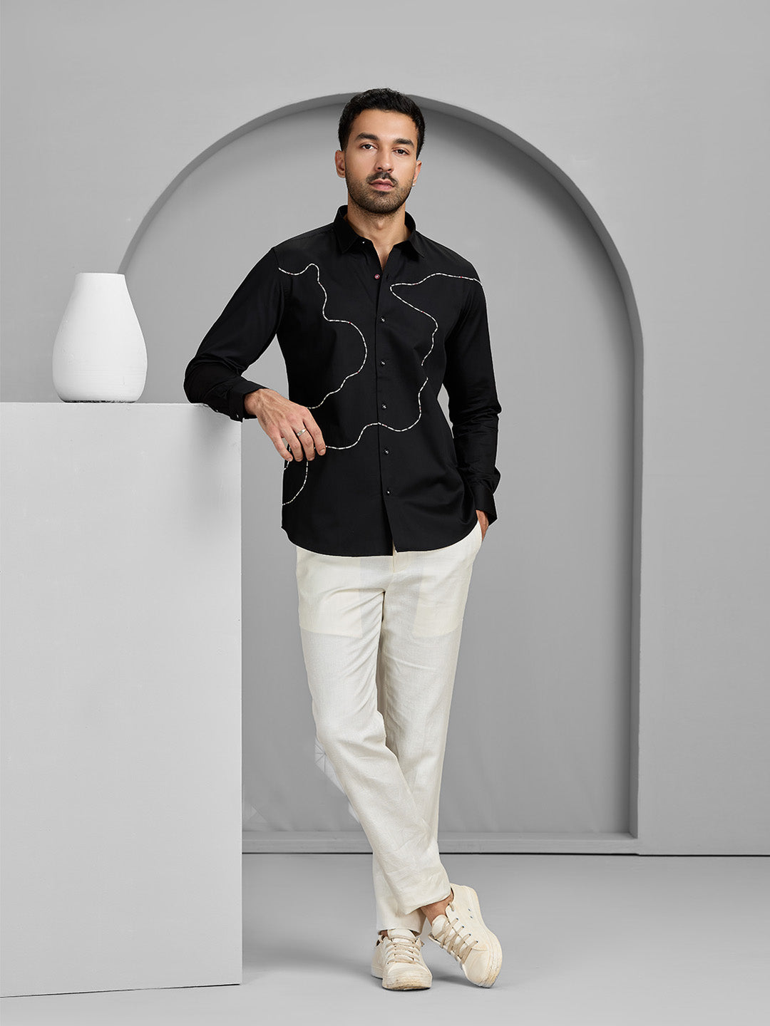 Men's Black Cotton Designer Shirt in Slim Fit