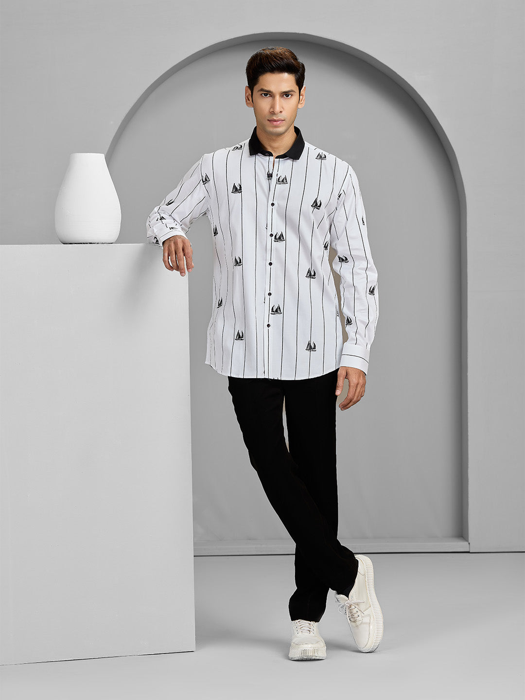 Men's White Cotton Designer Shirt in Slim Fit