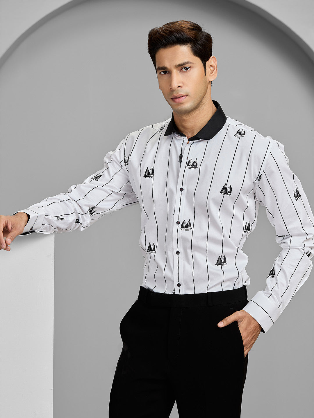 Men's White Cotton Designer Shirt in Slim Fit