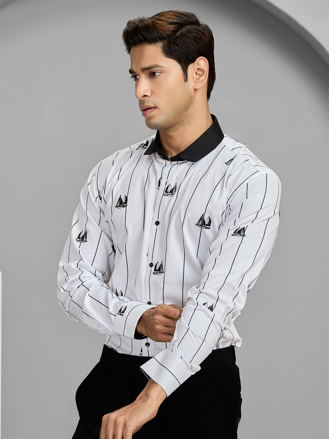 Men's White Cotton Designer Shirt in Slim Fit
