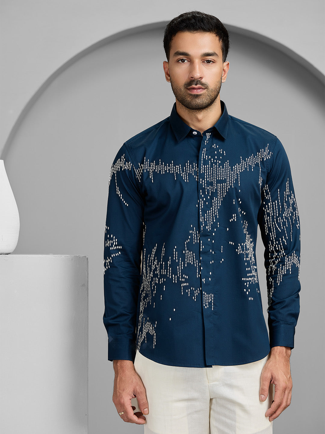 Men's A.F.Blue Cotton Designer Shirt in Slim Fit