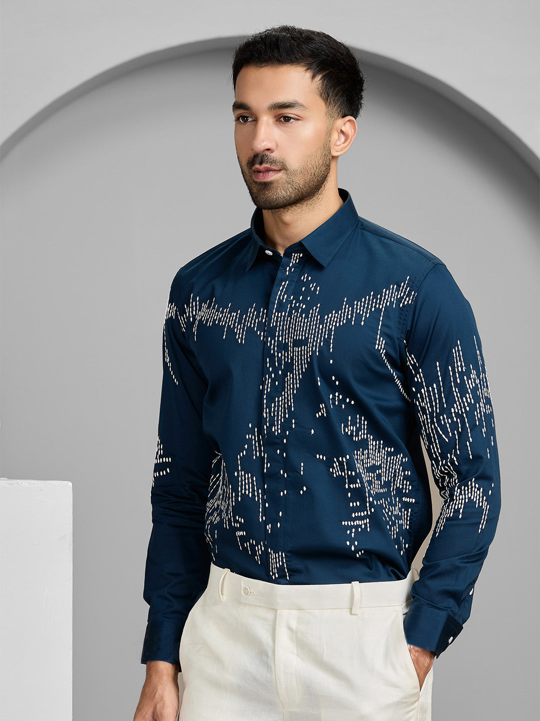 Men's A.F.Blue Cotton Designer Shirt in Slim Fit