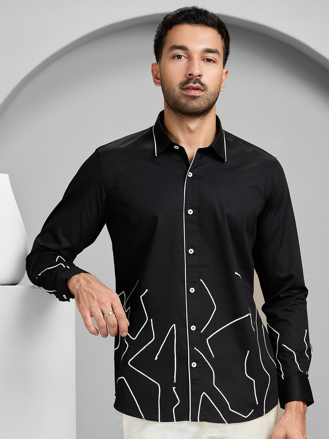 Men’s Black Cotton Designer Shirt in Slim Fit