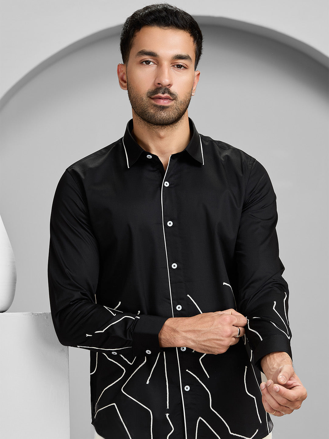 Men’s Black Cotton Designer Shirt in Slim Fit