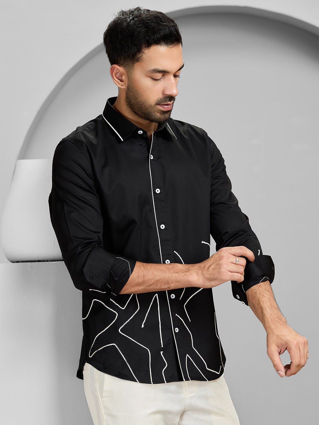 Men’s Black Cotton Designer Shirt in Slim Fit