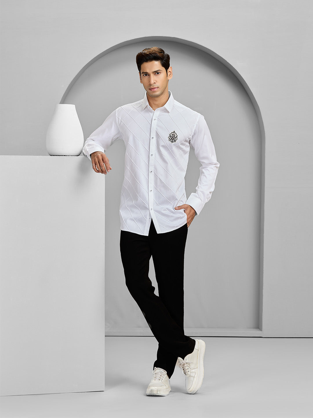 Men’s White Cotton Designer Shirt in Slim Fit
