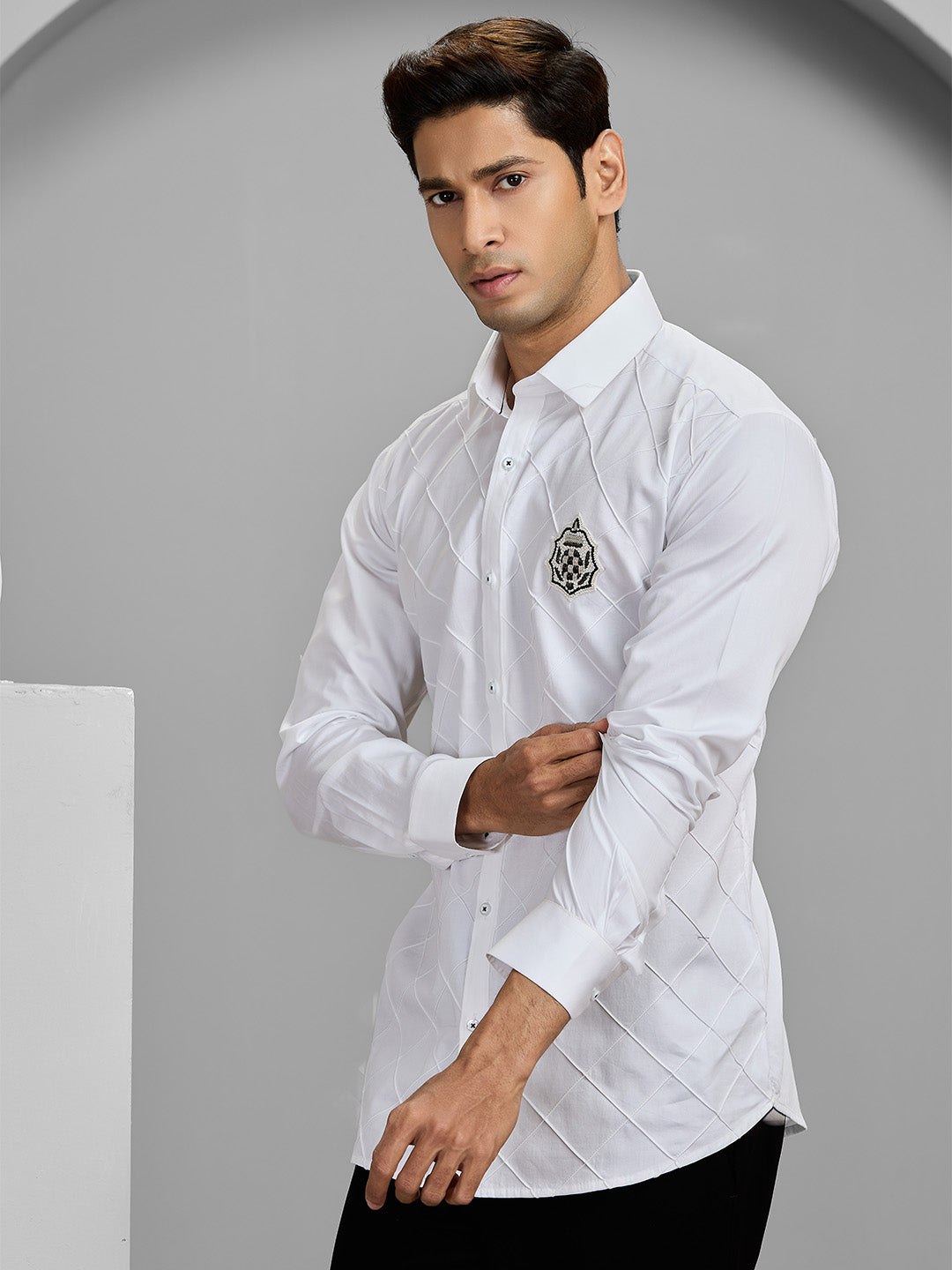 Men's White Cotton Designer Shirt in Slim Fit