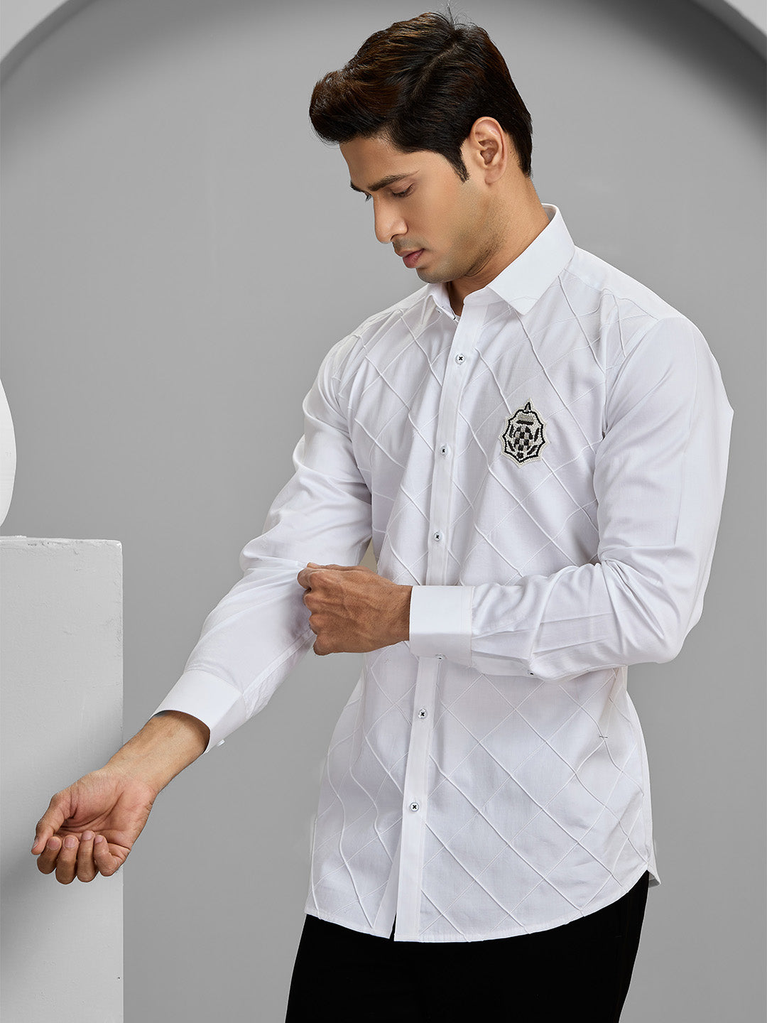 Men's White Cotton Designer Shirt in Slim Fit
