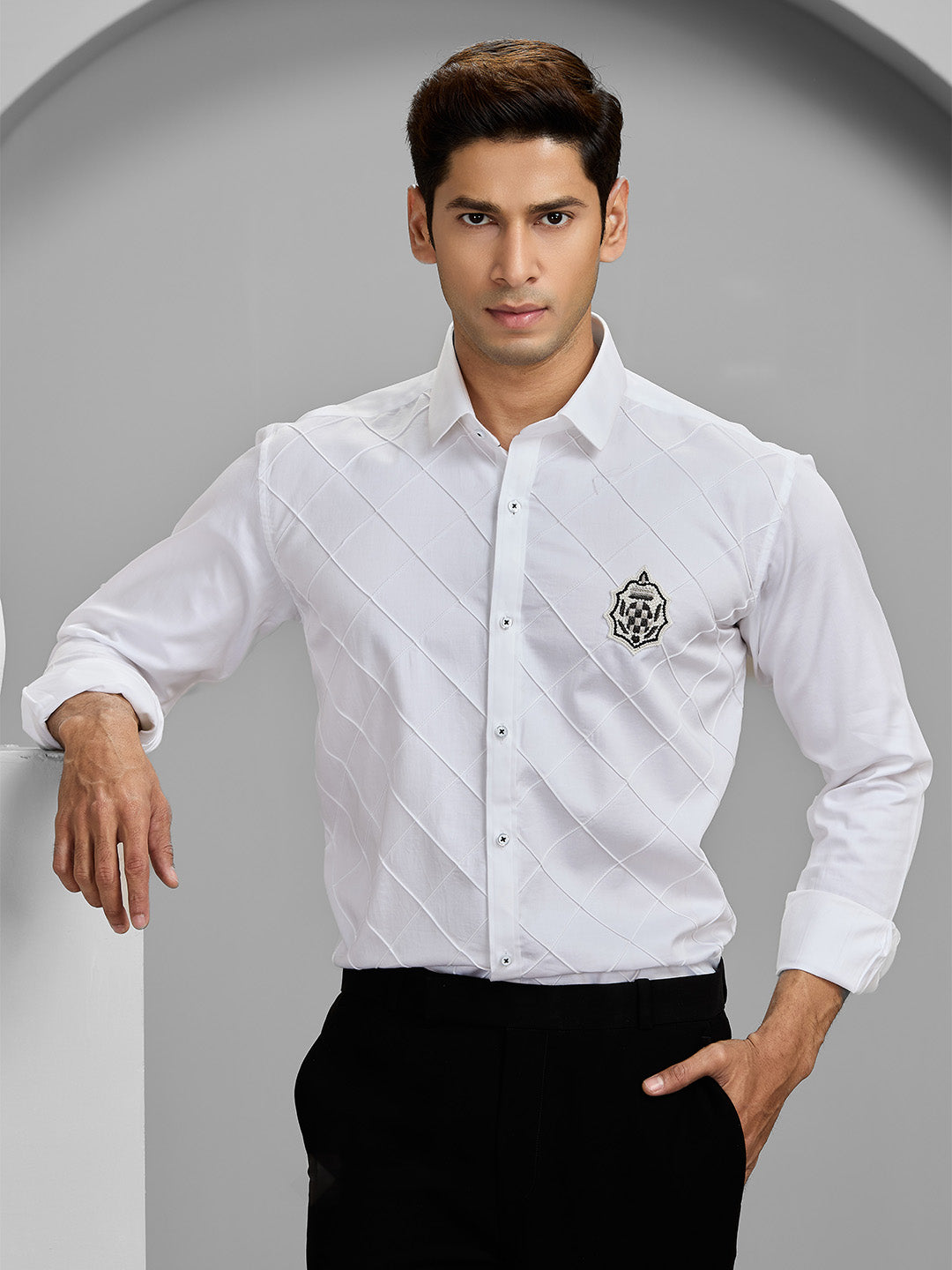 Men’s White Cotton Designer Shirt in Slim Fit