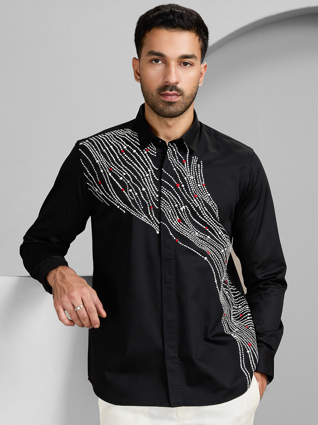 Men's Black Cotton Designer Shirt in Slim Fit