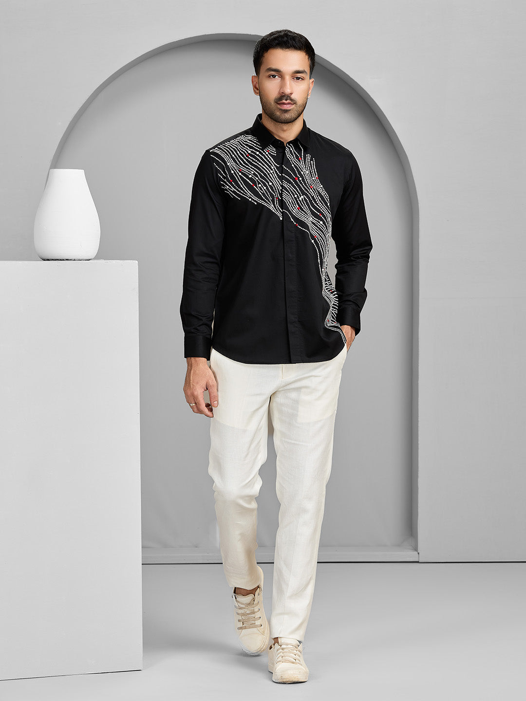 Men's Black Cotton Designer Shirt in Slim Fit