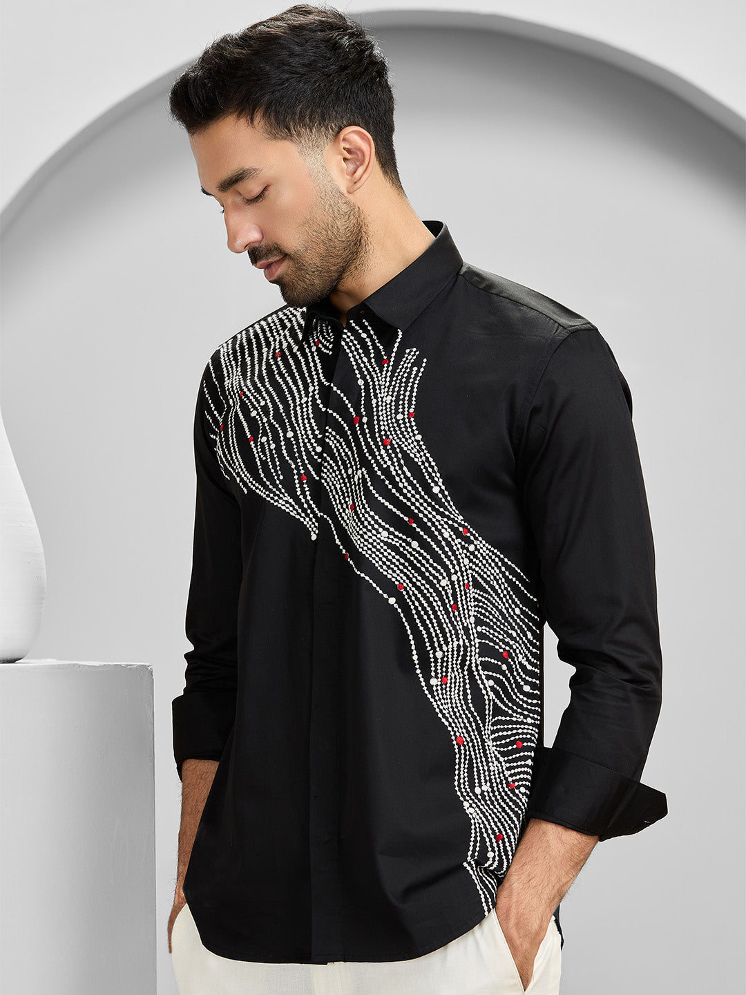 Men's Black Cotton Designer Shirt in Slim Fit