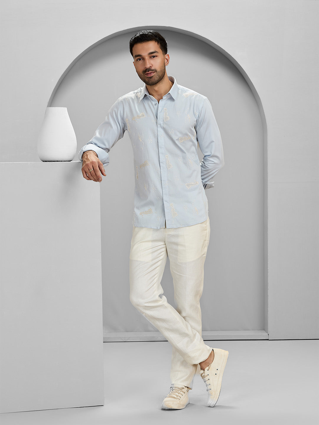 Men’s Light Blue Cotton Designer Shirt in Regular Fit