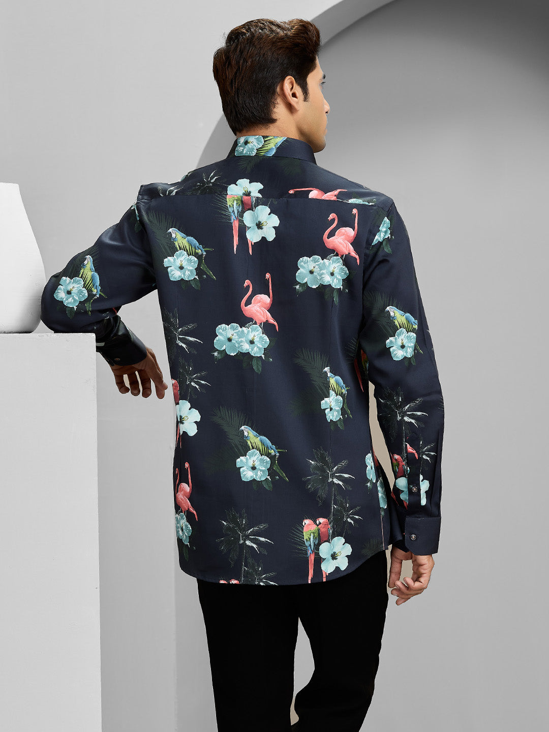 Men’s Navy Cotton Printed Shirt in Slim Fit