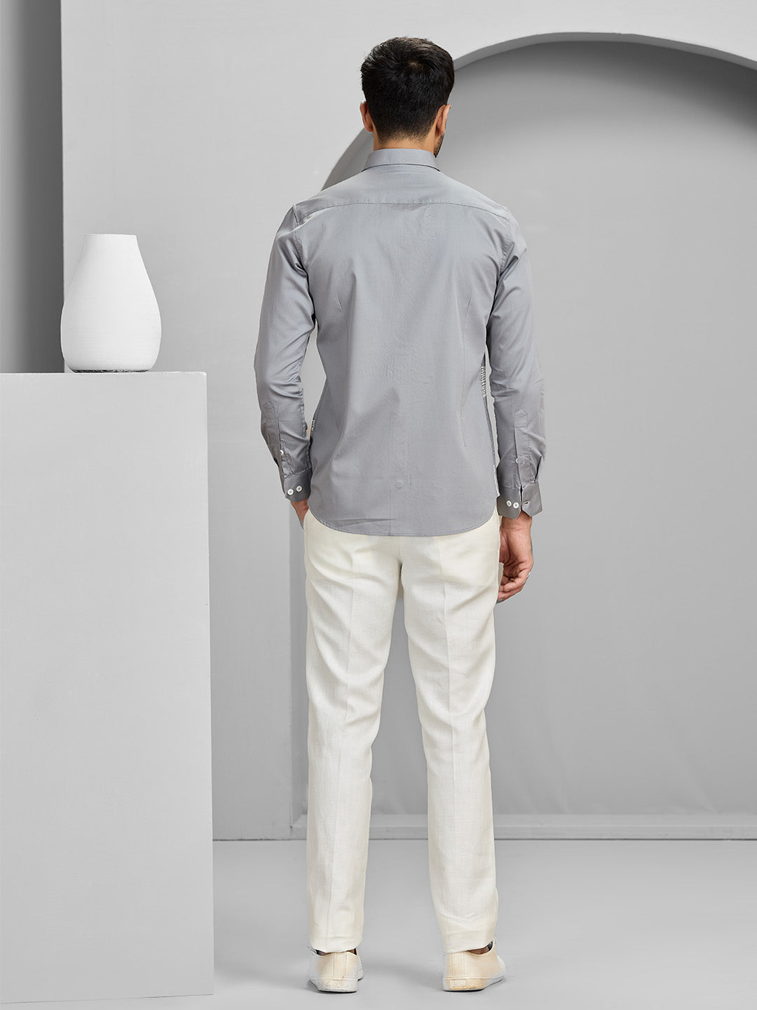 Men's Grey Cotton Designer Shirt in Slim Fit