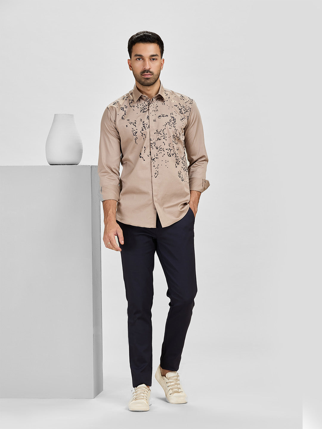 Choco Slim Fit Cotton Shirt with Elegant Embroidery Detailing