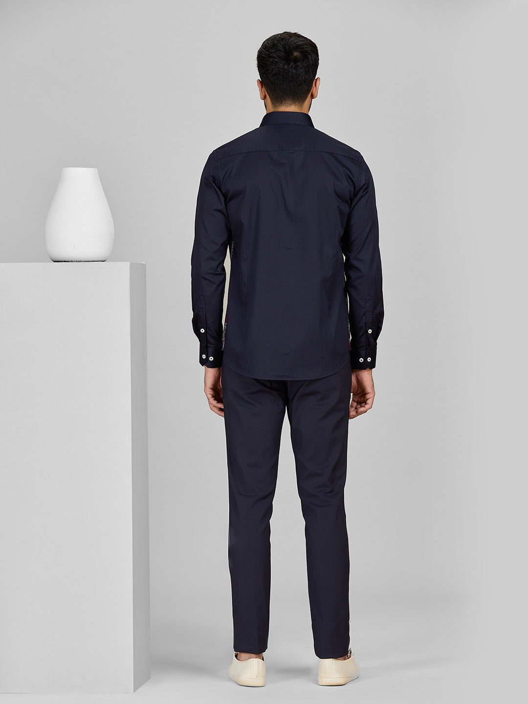 Men's Navy Blue Cotton Designer Shirt in Slim Fit