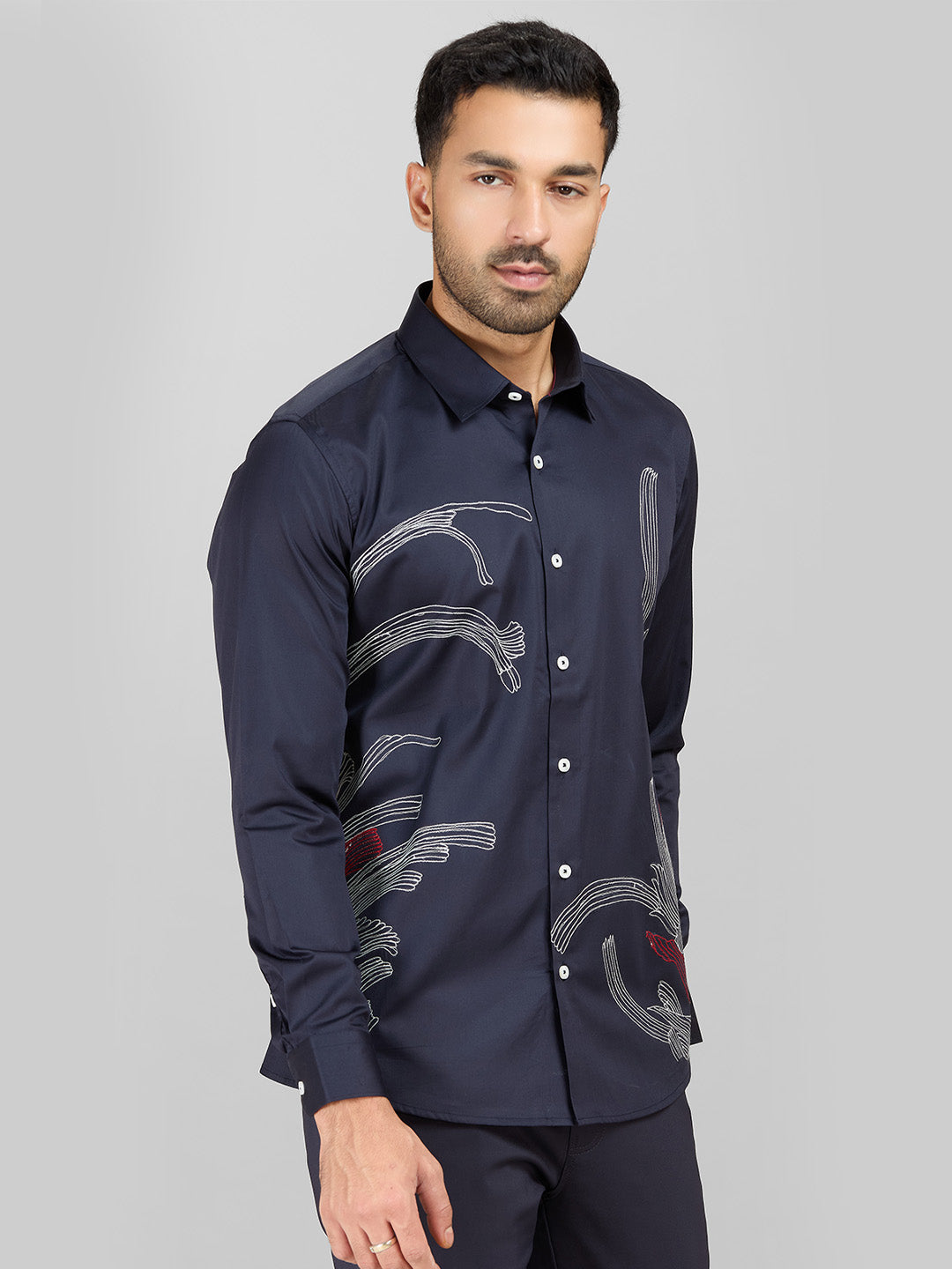 Men's Navy Blue Cotton Designer Shirt in Slim Fit