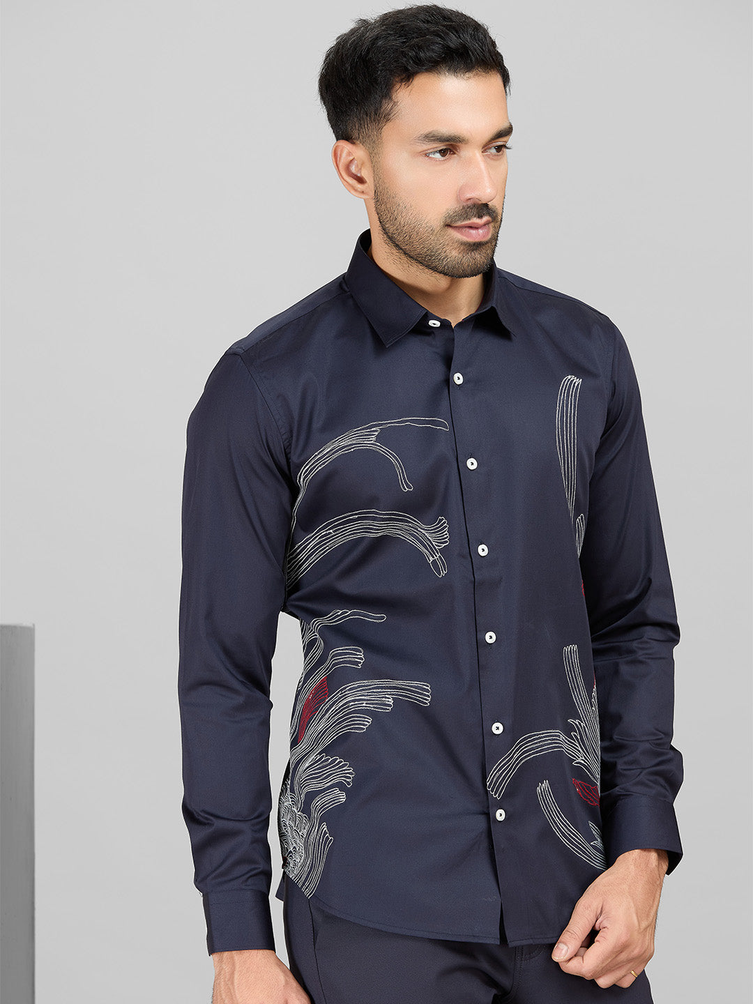 Men's Navy Blue Cotton Designer Shirt in Slim Fit