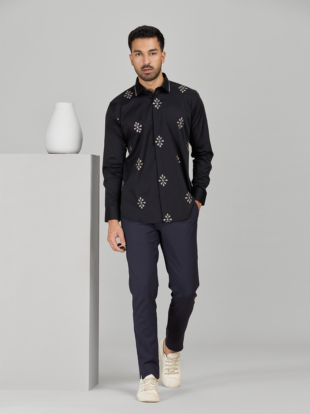 Men's Black Cotton Designer Shirt in Slim Fit